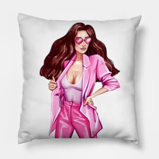 Woman in total pink look Pillow