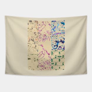 Paint Spill fiber art on beige background, blue green pink purple Tapestry