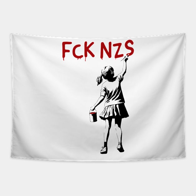 FCK NZS Streetart Girl against Racisms Tapestry by TinusCartoons