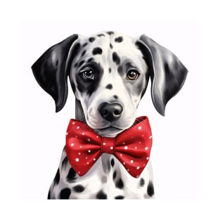 Cute Adorable Dalmatian Puppy Dog Wearing a Red Bow Tie T-Shirt