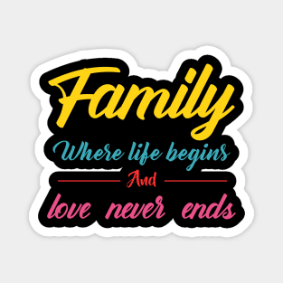 family where life begins and love never ends typography Magnet