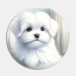 Watercolor Maltese Puppies Painting - Cute Puppy Pin