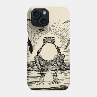 Cute Grumpy Frog in Full Moon, Toad Sitting Under Large Moon, Cottagecore Phrog Drawing, Naturecore Froge Phone Case