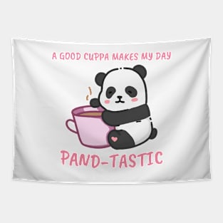 Panda bear hugging a cup of coffee Tapestry