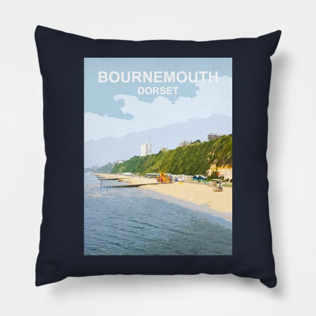 Bournemouth Beach Dorset. Summer art gift Pillow by BarbaraGlebska