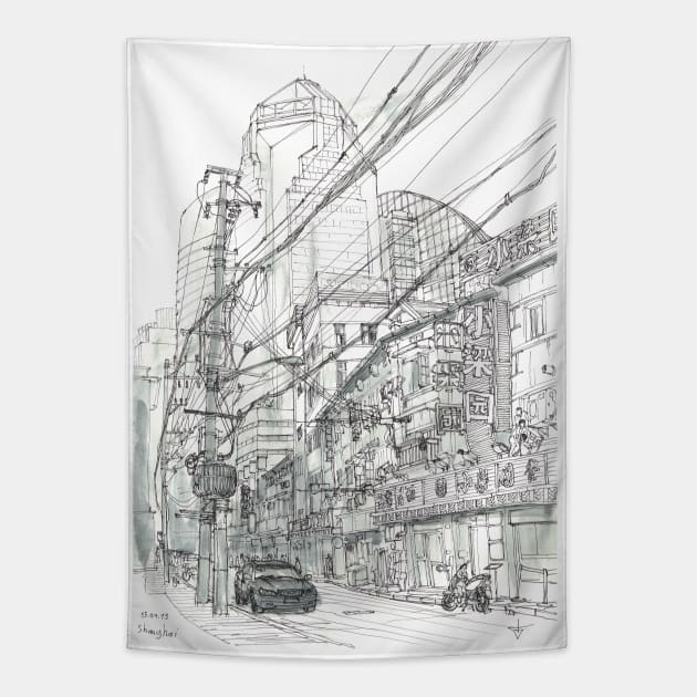 Shanghai. Shandong Middle Road Hotel Tapestry by EvgenyBondarenko