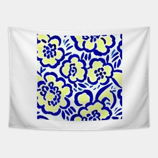 Blue and yellow retro florals Tapestry