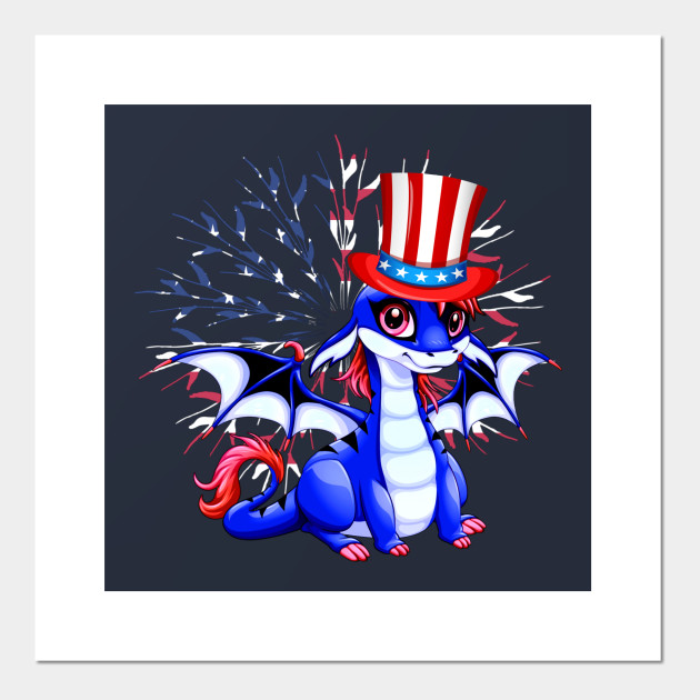 cute anime dragon july 4th independence day fireworks baby dragon