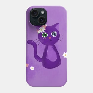 Purple cat with hazard and blue eyes Phone Case