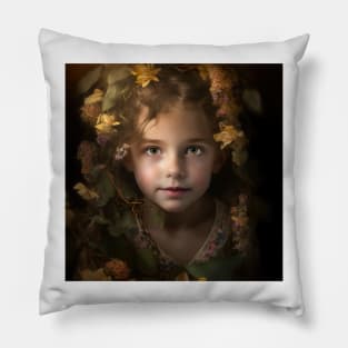 A Young Child Surrounded by A Garland of Flowers Pillow