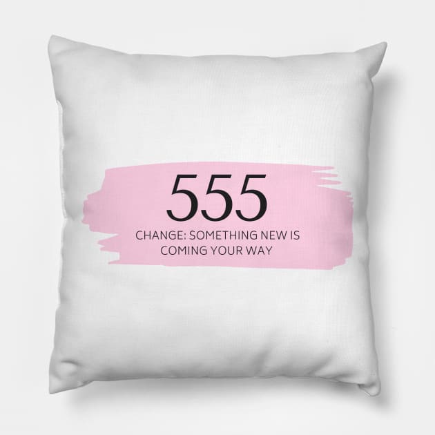 555 Angel Number pink Pillow by anrockhi