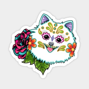 Pomeranian in White - Day of the Dead Sugar Skull Dog Magnet