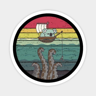 Funny Cute Fishing Koala Retro Sunset Distressed Vintage Rainbow Colors Magnet