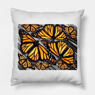 Beautiful monarch butterflies on muted grey background Pillow