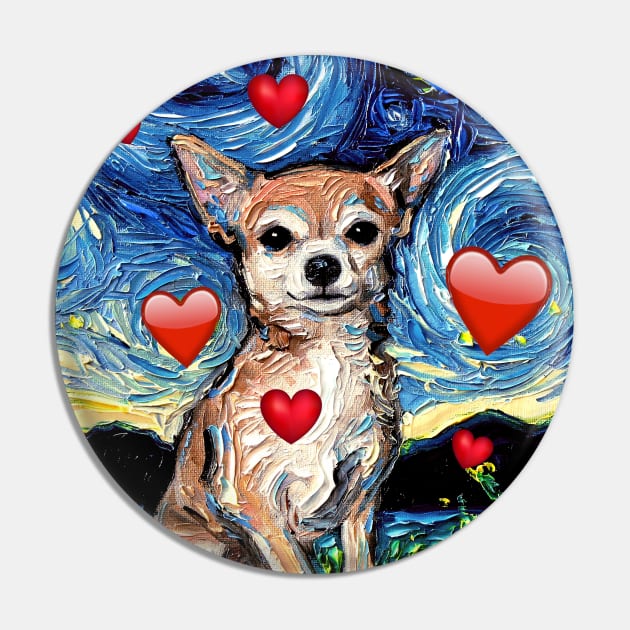 Chihuahua Night with Hearts Pin by sagittariusgallery