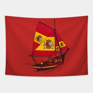 Support Spanish Vintage Spain Ship Sailing with Team of Spain Teamwork Achieves More Tapestry