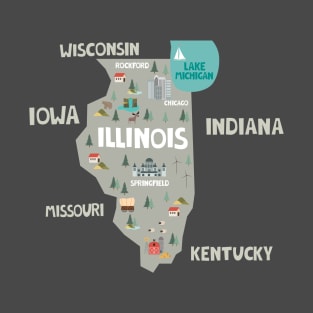 Illinois State USA Illustrated Map T-Shirt