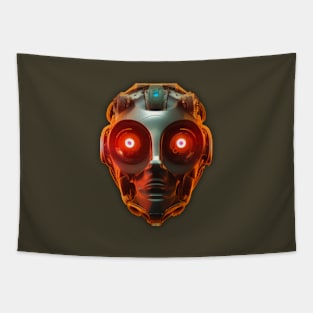 Futuristic Cyborg Orange Tapestry