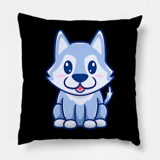 cute wolf sitting Pillow