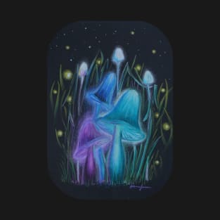 Fireflies and Psychadelic Mushrooms Glowing in the Dark T-Shirt