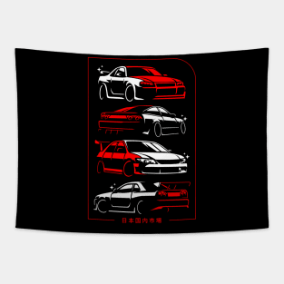 JDM cars on red Tapestry