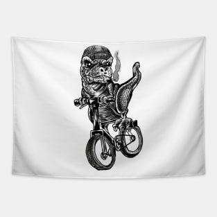 Dinosaur Riding a Bike Tapestry