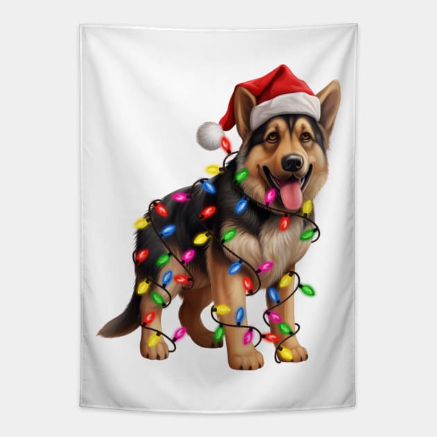 Christmas German Shepherd Tapestry by Chromatic Fusion Studio