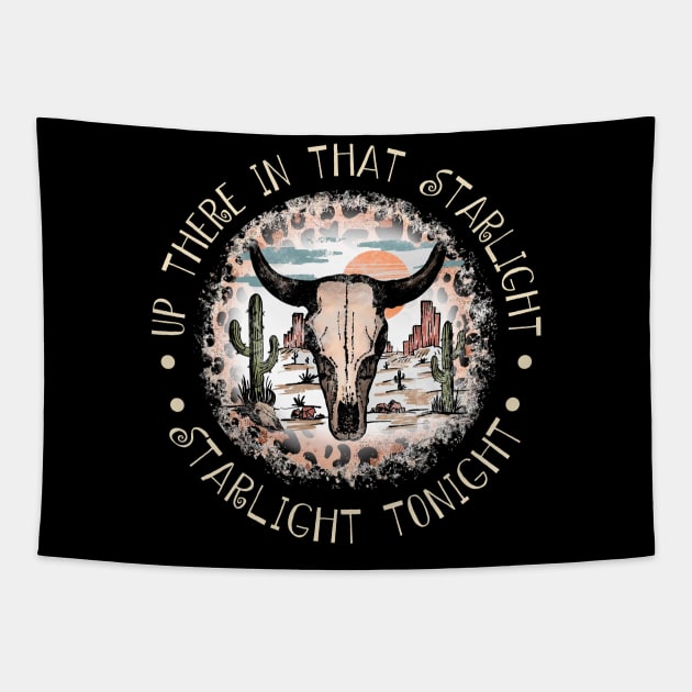 Up There In That Starlight, Starlight Tonight Bull Skull Leopard Cactus Deserts Tapestry by Chocolate Candies