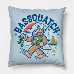 Bassquatch!  Vintage Fishing Bigfoot Fisherman Pillow