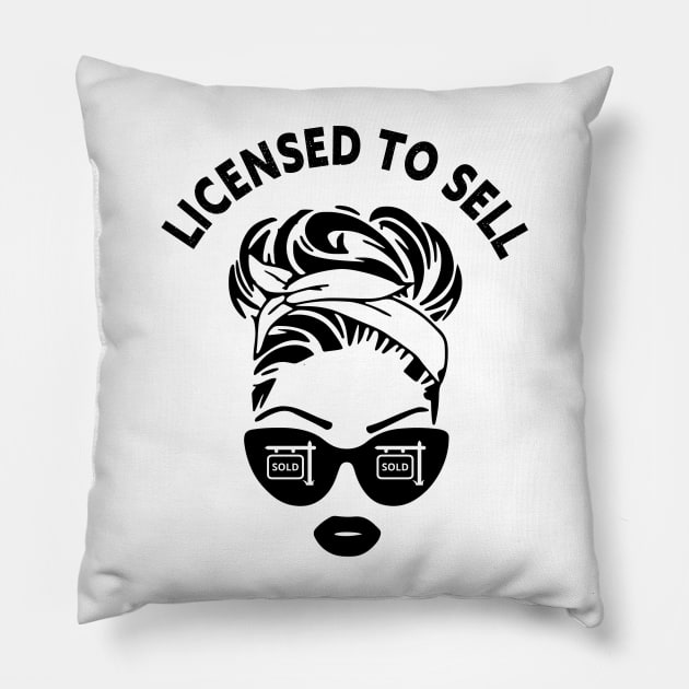 Licensed To Sell  Real Estate Messy Bun Cat Eye Sunglasses Pillow by AdrianaHolmesArt