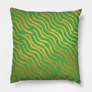 Green Gold colored abstract lines pattern Pillow