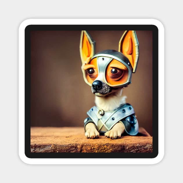 Chihuahua wearing medieval knight armor Magnet by Studiowatermars