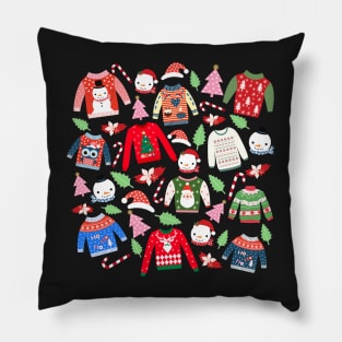 Christmas Sweaters_Green Background Pillow