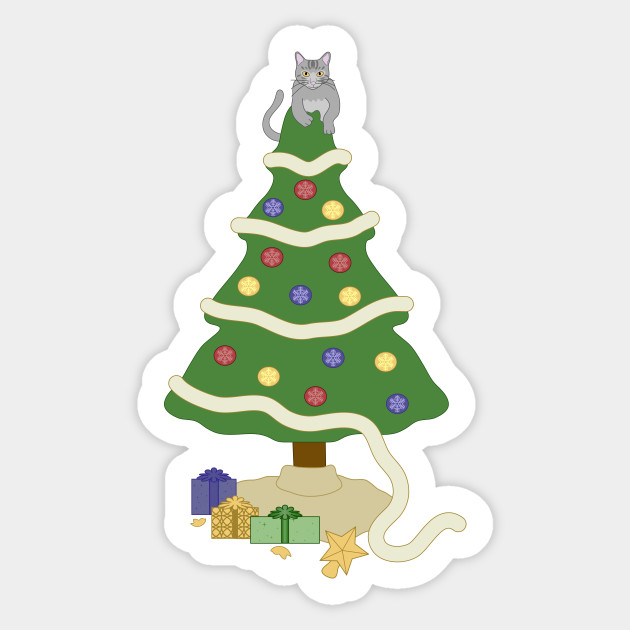Naughty Christmas Tree Kitty Christmas Cat Sticker Teepublic