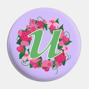 Monogram U, Personalized Floral Initial Pin