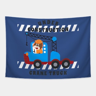 Vector illustration of contruction vehicle with cute litle animal driver. Tapestry