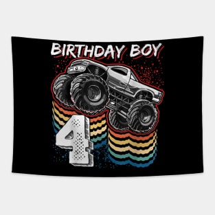 Birthday Boy 4 Monster Truck 4th Birthday Retro Vintage Gift Tapestry