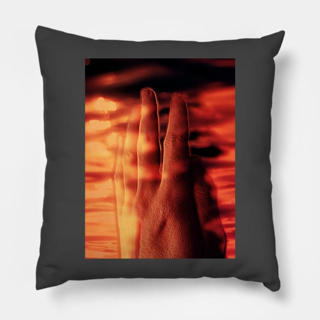 Digital collage and special processing. Hand near soft light. Soft and calm. To exist. Orange and warm. Pillow by 234TeeUser234