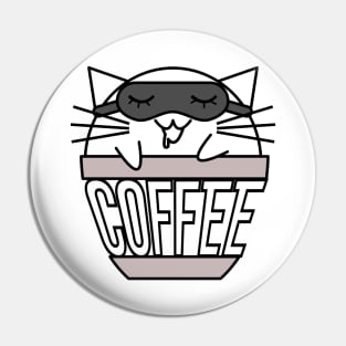 Cat in coffee cup with warped text sleeping black no hat Pin