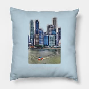 Amphibious Vehicle in front of Singapore Skyline Pillow