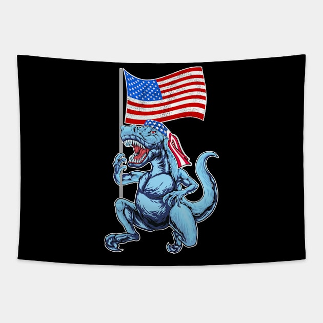 USA Flag Funny 4th Of July Dinosaur- Amerisaurus T Rex Tapestry by FromHamburg