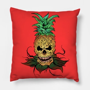 Pineapple skull Black Pillow