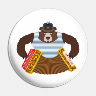 Russian Brown Bear with Accordion Pin