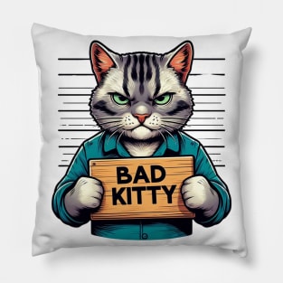 Bad Kitty Illustrated Jail Mugshot Pillow