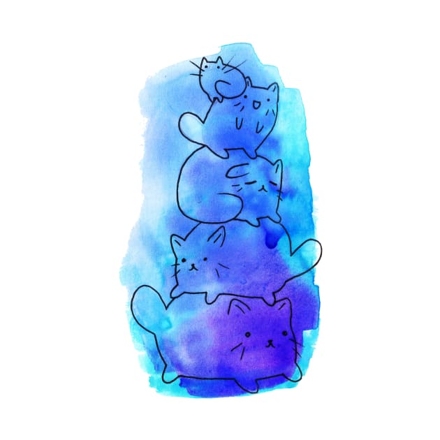 Watercolor Blue Kitty Pile by saradaboru