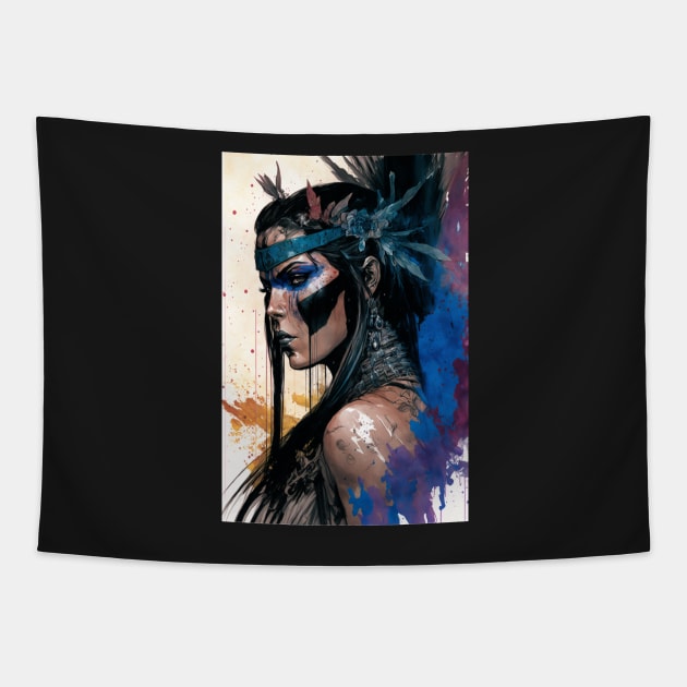 Fierce Native American Priestess Illustration Tapestry by TheArtfulAllie