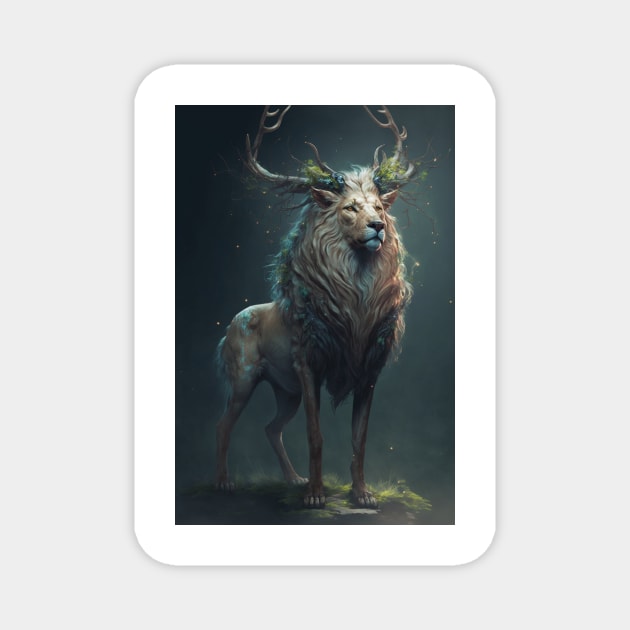 A Mythical God-Creature Combining the Power of a Lion and the Grace of a Deer Magnet by Darksavage
