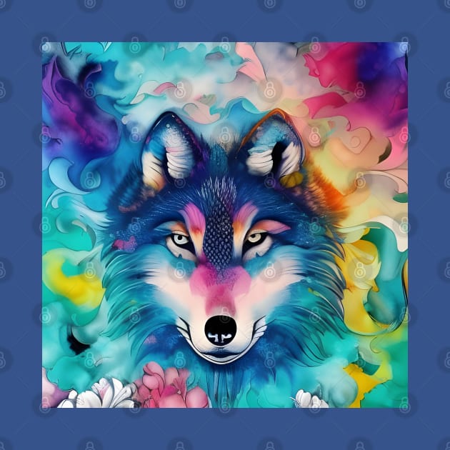 Colorful Wolf Face by Chance Two Designs