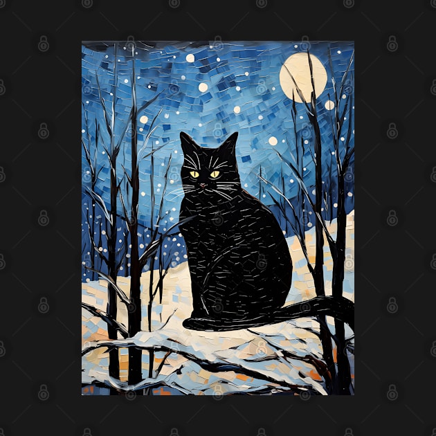 Black Cat Christmas Starry Night by VisionDesigner