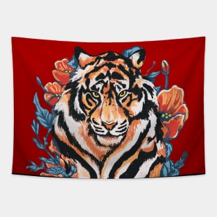 Tiger with Poppies Red by Cindy Rose Studio Tapestry